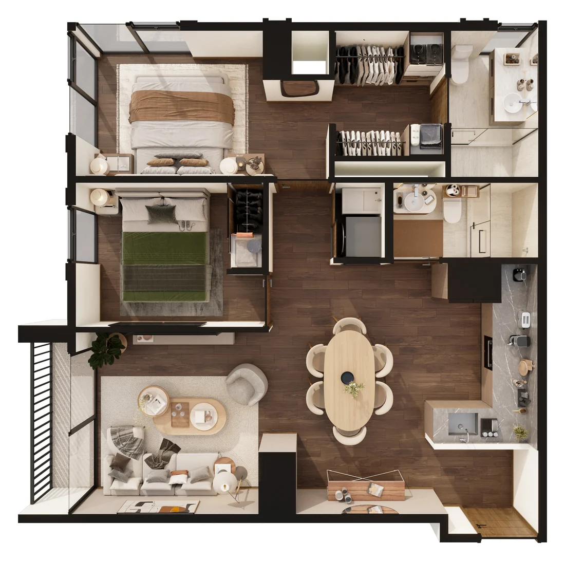 Planta amueblada Apartamento Tipo B