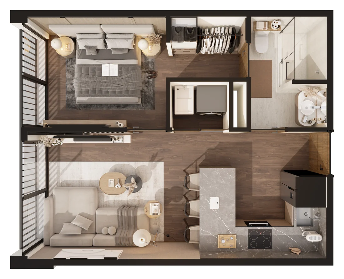 Planta amueblada Apartamento Tipo C