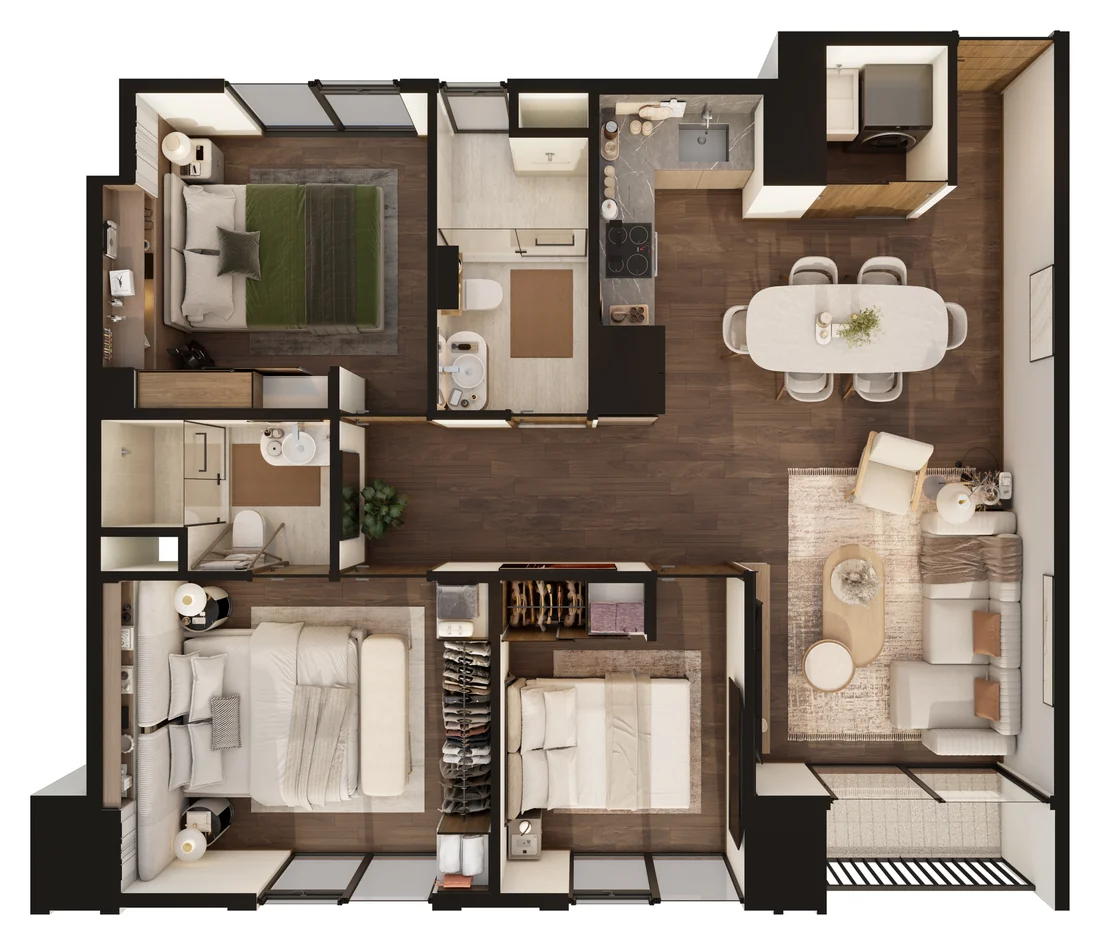 Planta amueblada Apartamento Tipo D