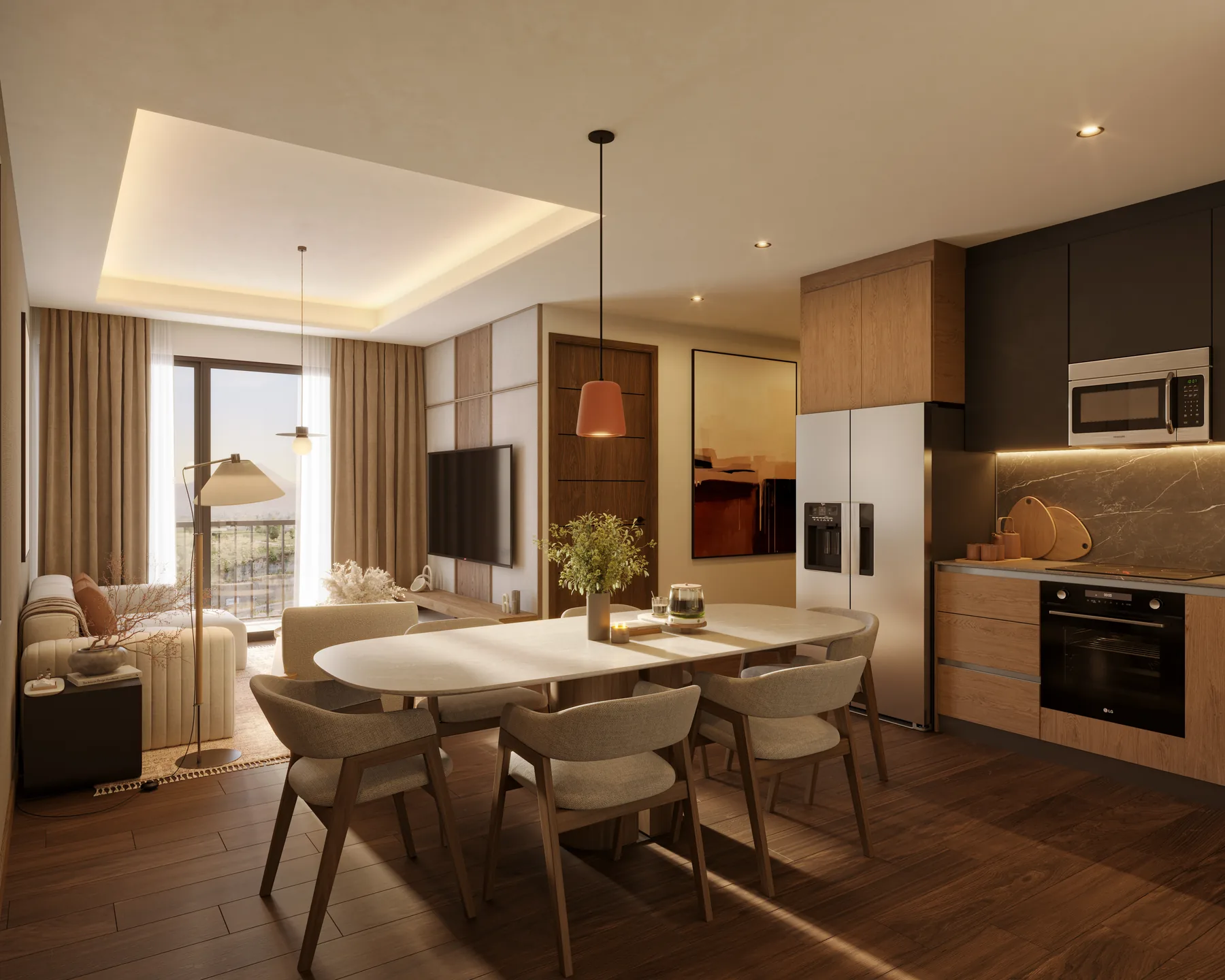 Sala, comedor y cocina